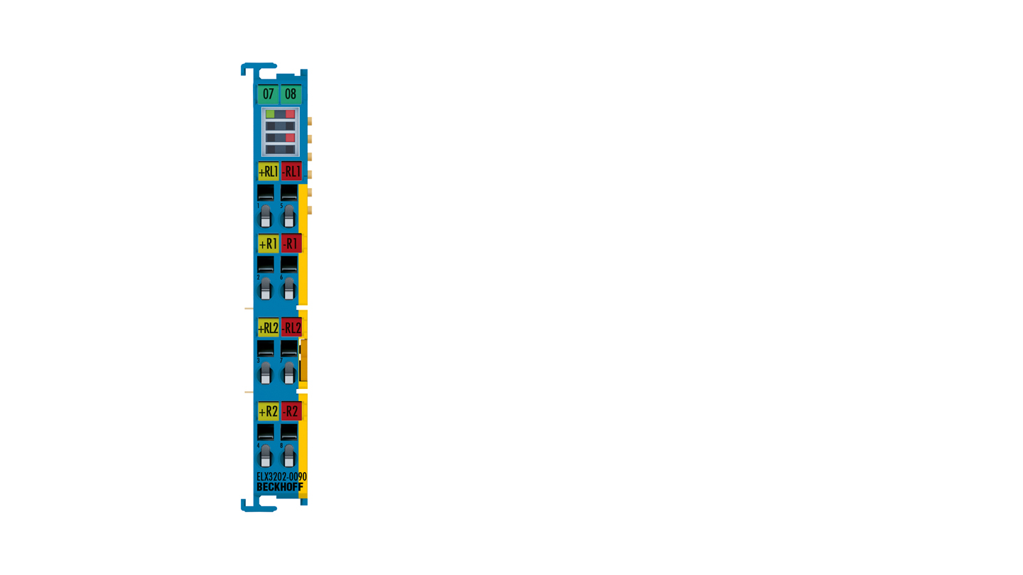 ELX3202-0090 | EtherCAT Terminal, 2-channel analog input, temperature, RTD (Pt100), 16 bit, Ex i, TwinSAFE SC