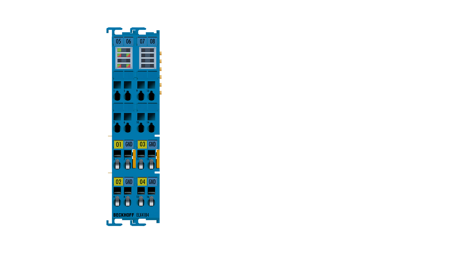 ELX4184 | EtherCAT-Klemme, 4-Kanal-Analog-Ausgang, Strom, 4…20 mA, 16 Bit, single-ended, HART, Ex i