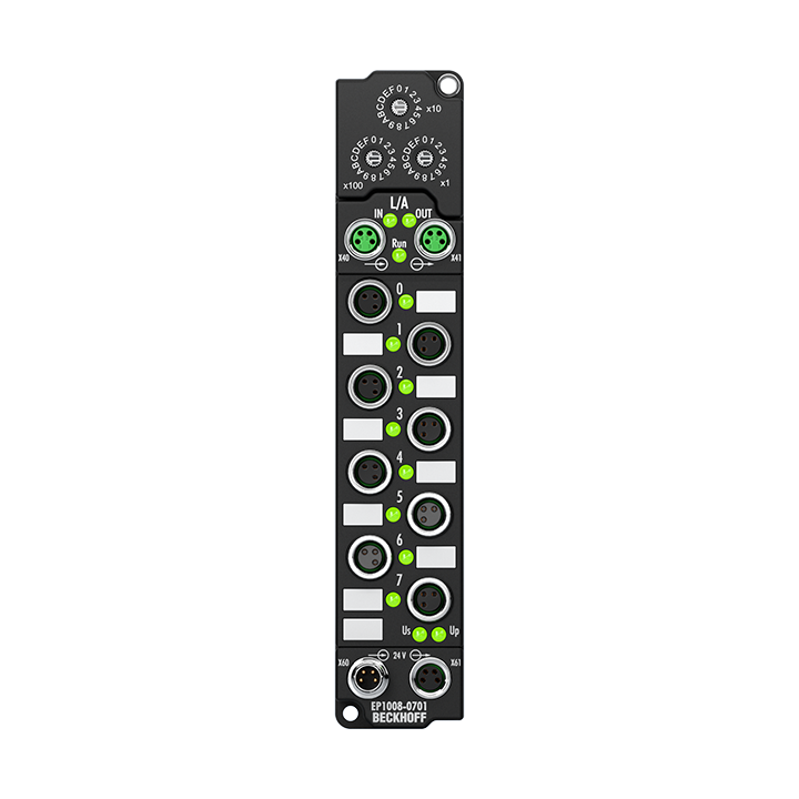 EP1008-0701 | EtherCAT Box, 8-channel digital input, ID switch, 24 V DC, 3 ms, M8
