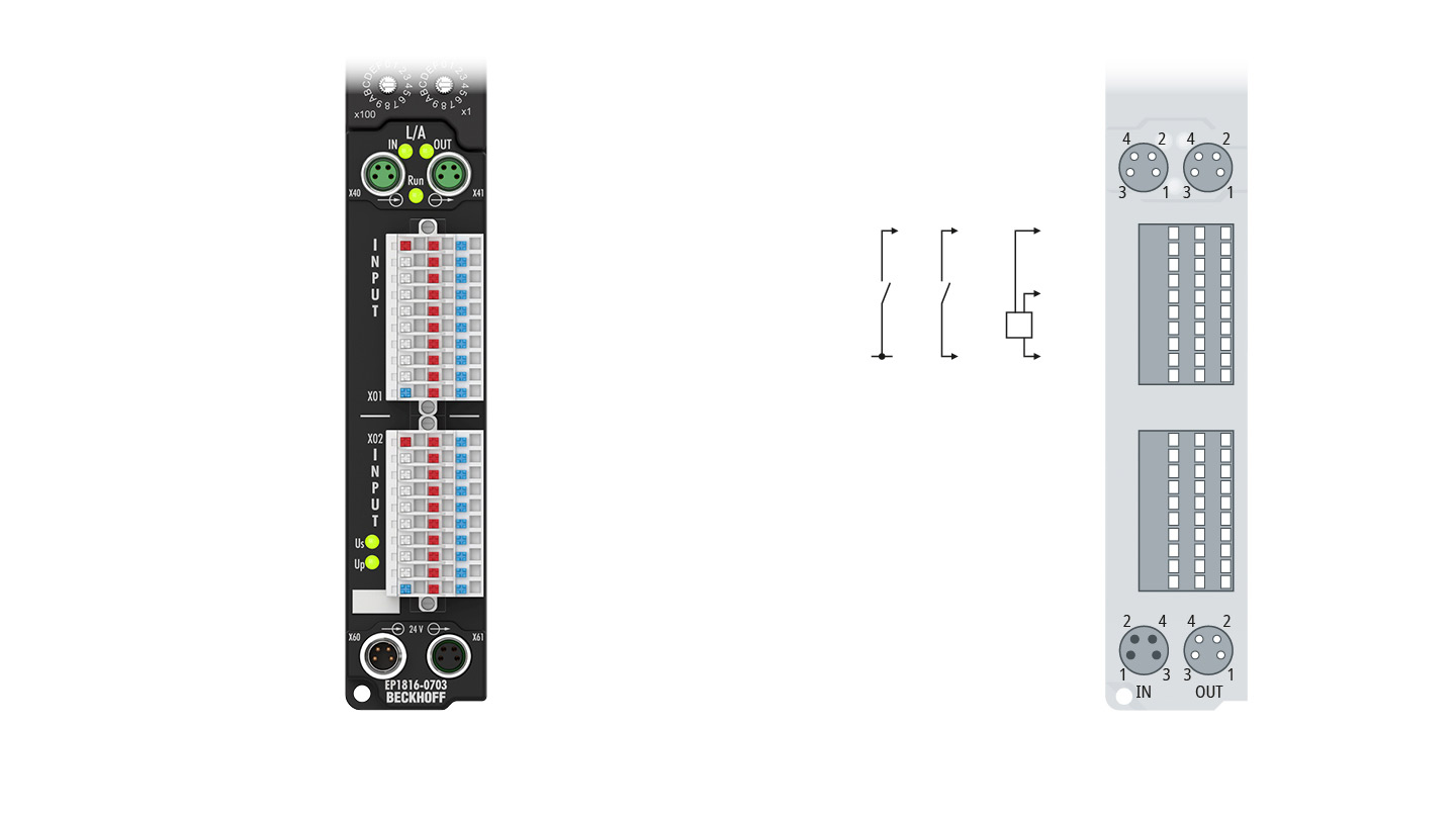 EP1816-0703 | EtherCAT Box, 16-channel digital input, ID switch, 24 V DC, 10 µs, IP20 connector