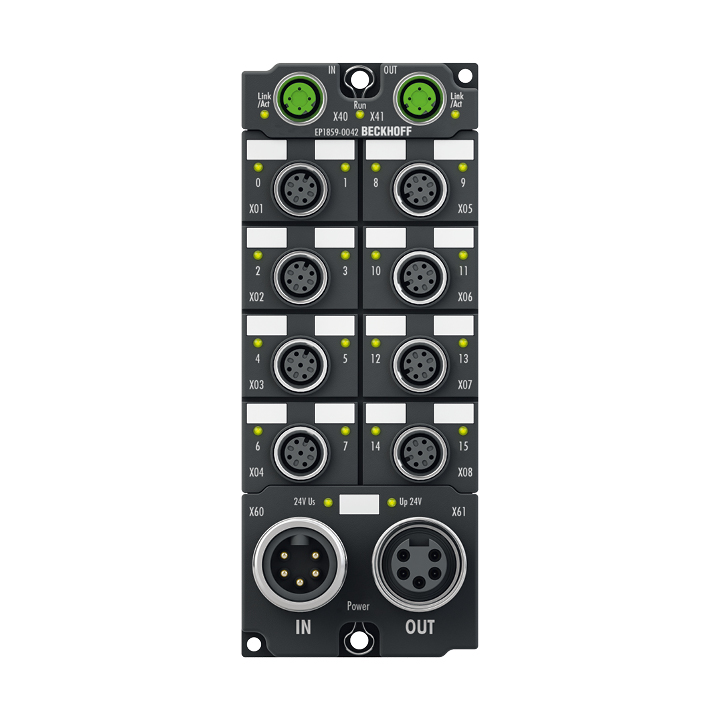 EP1859-0042 | EtherCAT Box, 8-channel digital input + 8-channel digital output, 24 V DC, 3 ms, 0.5 A, M12