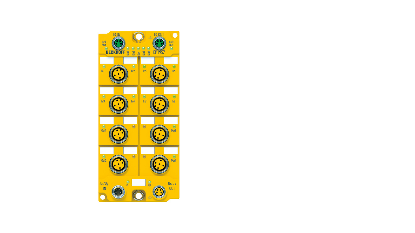 EP1957-0022 | EtherCAT Box, 8-channel digital input + 4-channel digital output, 24 V DC, 0.5 A, M12, TwinSAFE, TwinSAFE Logic