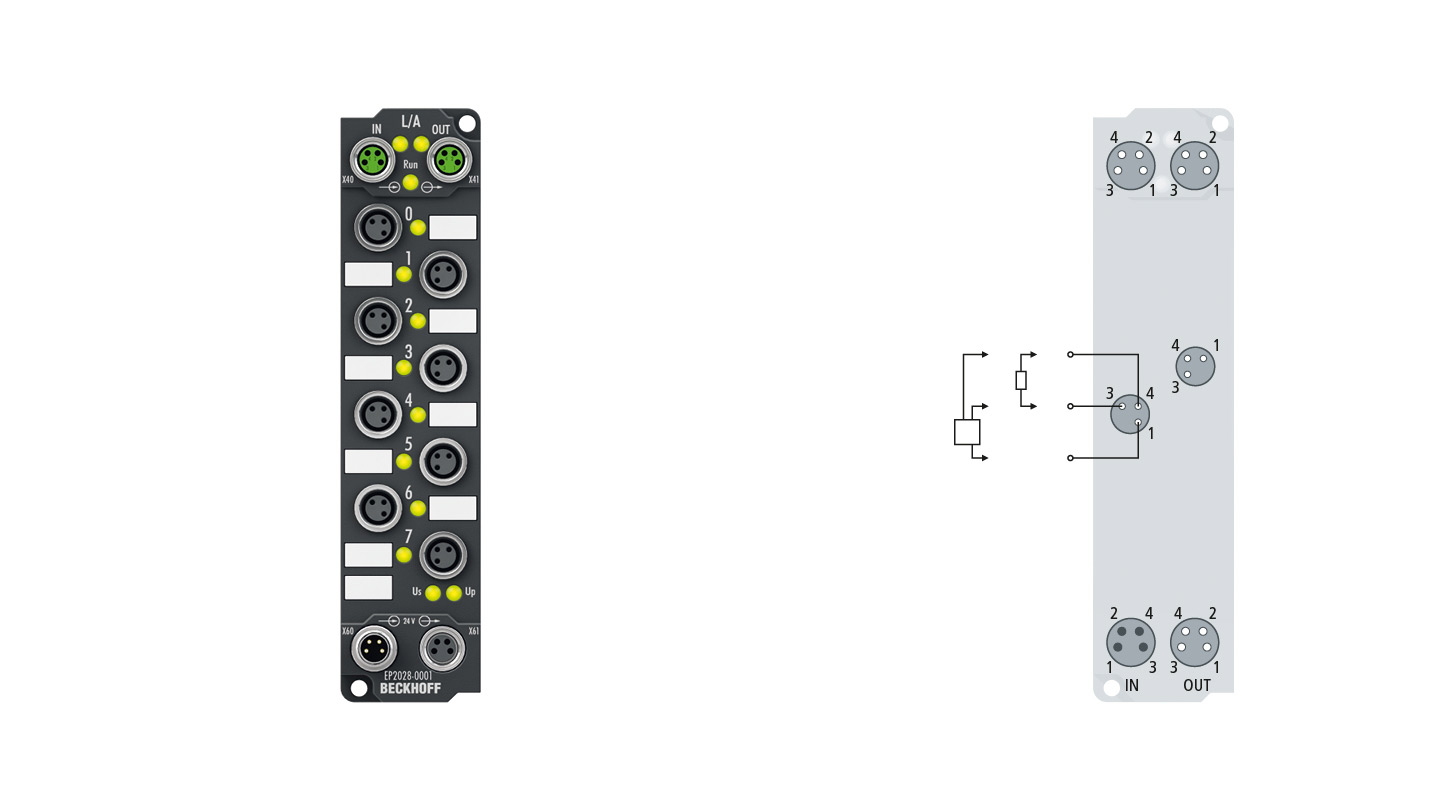 EP2028-0001 | EtherCAT Box, 8-channel digital output, 24 V DC, 2 A, M8