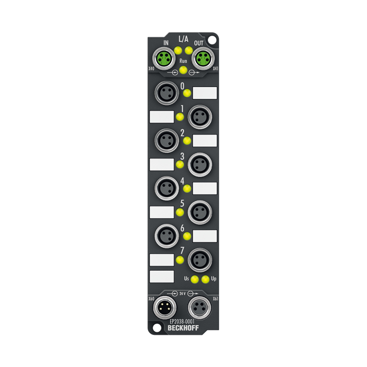 EP2038-0001 | EtherCAT Box, 8-channel digital output, 24 V DC, 2 A, M8, with diagnostics