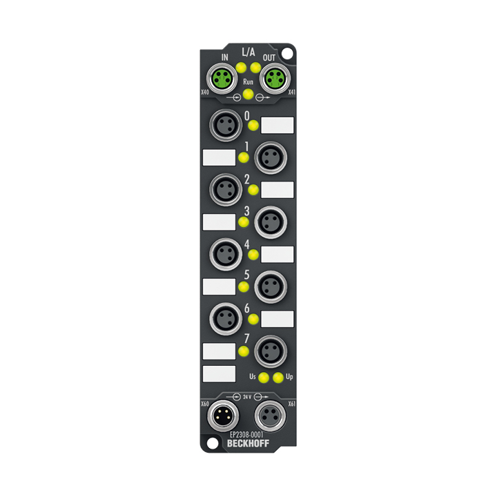 EP2308-0001 | EtherCAT Box, 4-Kanal-Digital-Eingang + 4-Kanal-Digital-Ausgang, 24 V DC, 3 ms, 0,5 A, M8