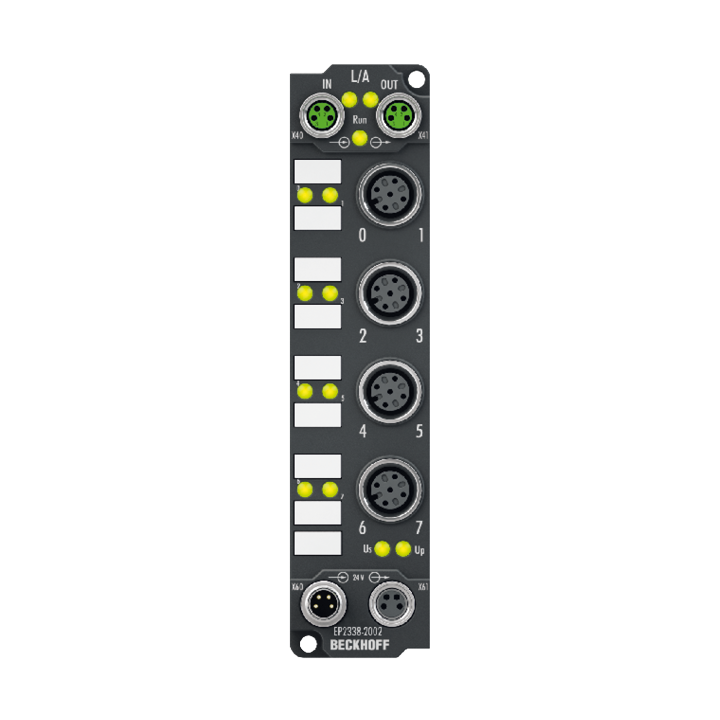 EP2338-2002 | EtherCAT Box, 8-channel digital combi, 24 V DC, 10 µs, 0.5 A, M12