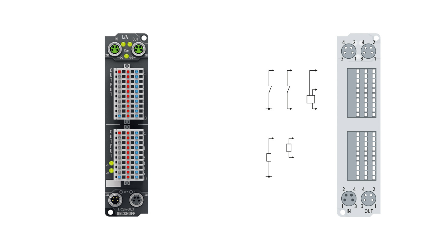 EP2816-0003 | EtherCAT Box, 16-Kanal-Digital-Ausgang, 24 V DC, 0,5 A, IP20-Stecker