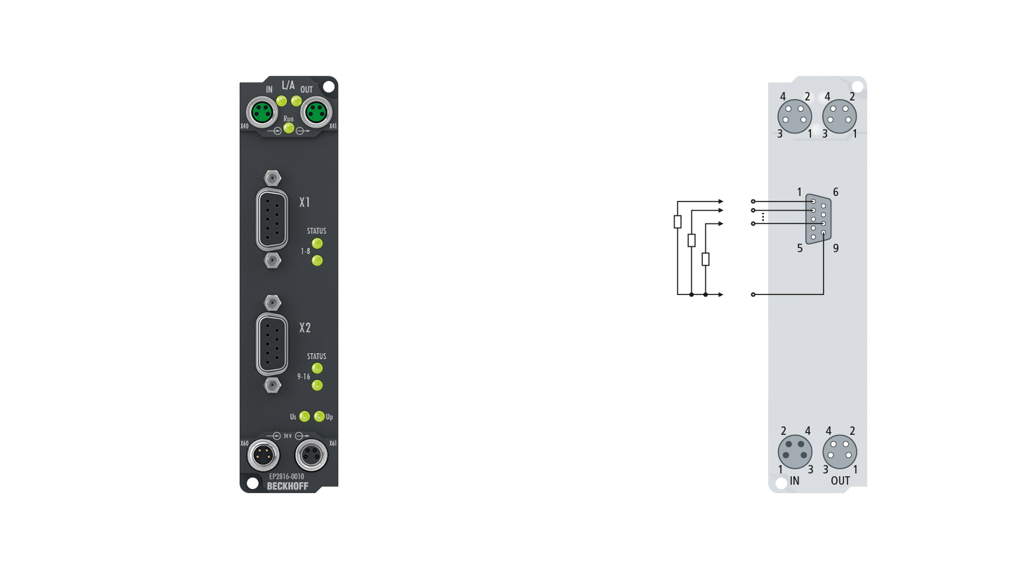 EP2816-0010 | EtherCAT Box, 16-Kanal-Digital-Ausgang, 24 V DC, 0,5 A, D-Sub