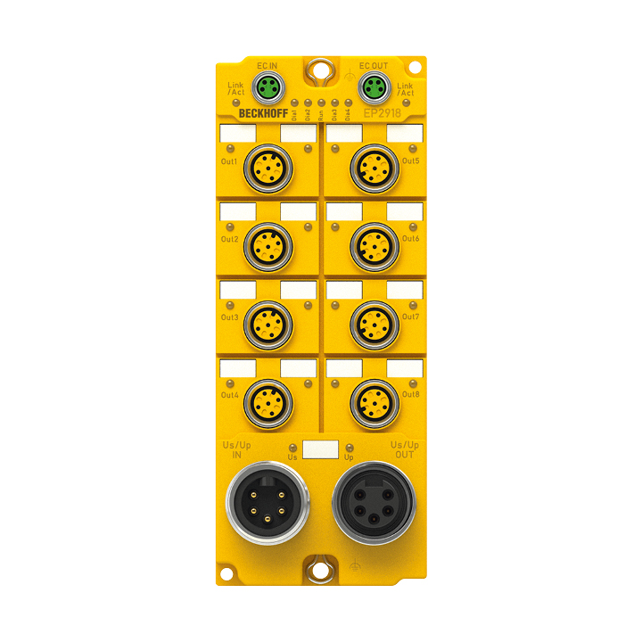 EP2918-0032 | EtherCAT Box, 8-channel digital output, 24 V DC, 2 A, M12, TwinSAFE, TwinSAFE Logic