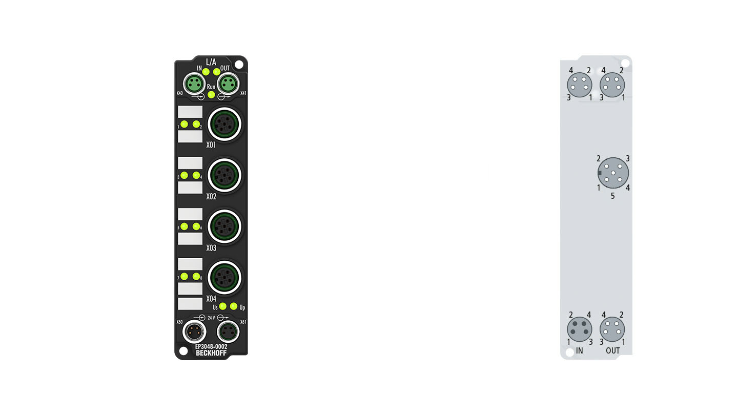 EP3048-0002 | EtherCAT Box, 8-channel analog input, current, ±20 mA, 16 bit, single-ended, 2 ksps, M12