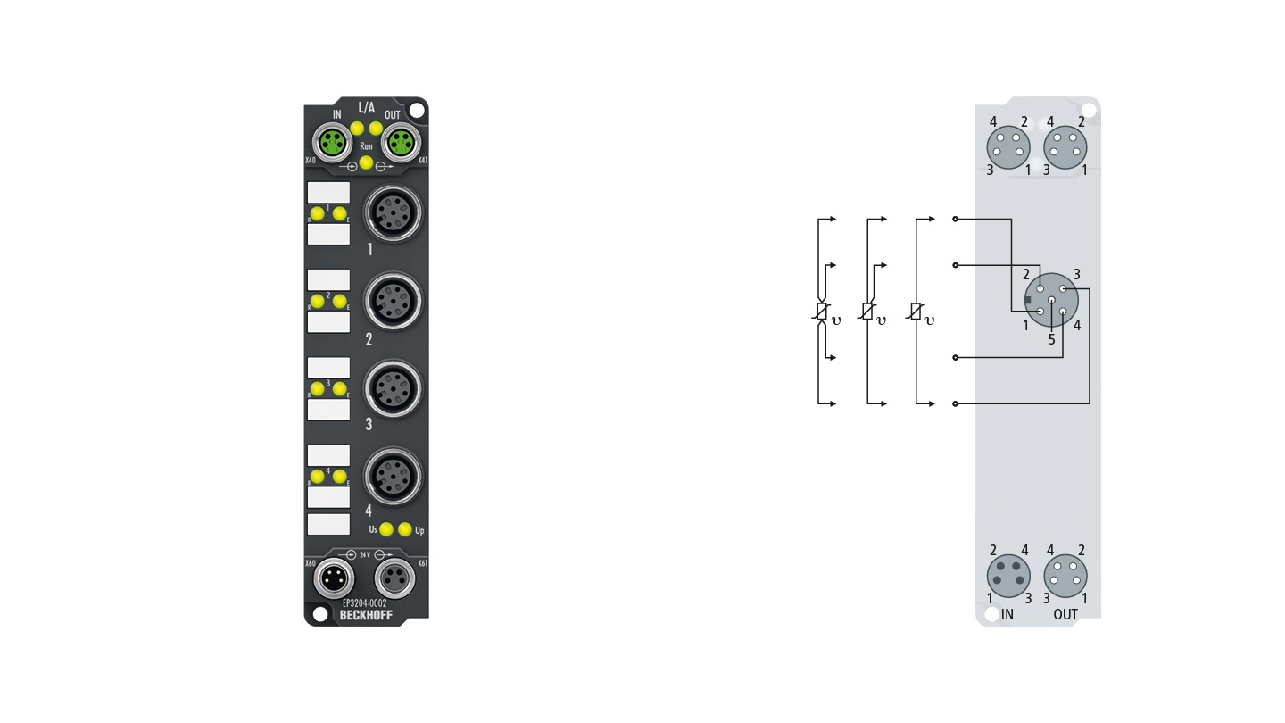 EP3204-0002 | EtherCAT Box, 4-channel analog input, temperature, RTD (Pt100), 16 bit, M12