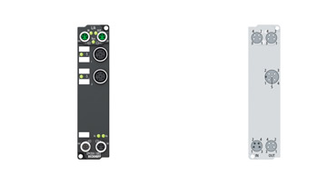 EP4304-1002 | EtherCAT Box, 2-Kanal-Analog-Eingang + 2-Kanal-Analog-Ausgang, Spannung, ±10 V, 16 Bit, single-ended, M12, 2 x Digital-Eingang 24 V DC