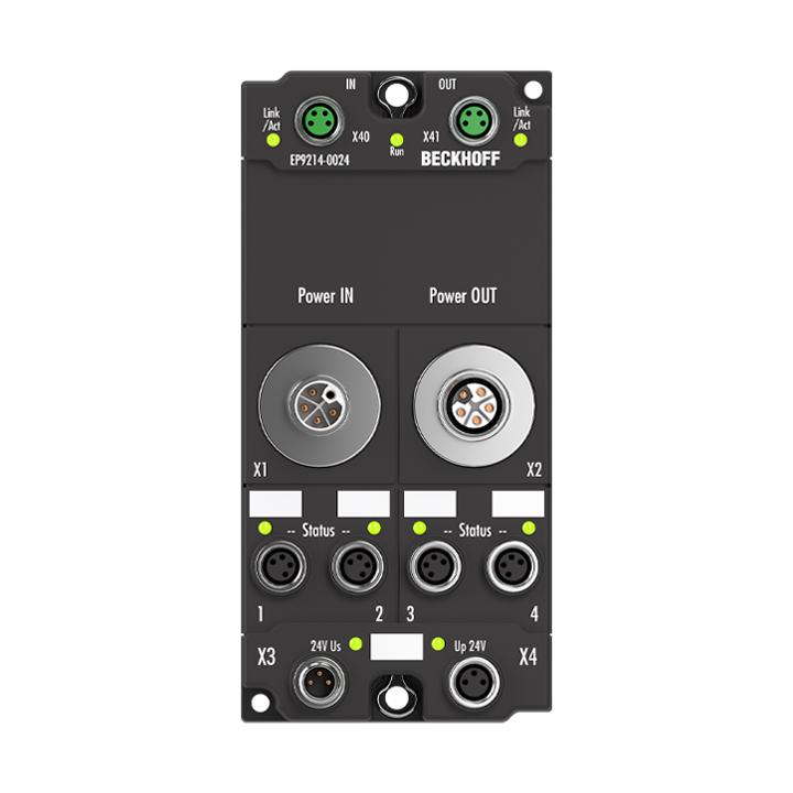 EP9214-0024 | EtherCAT Box, 4/4-Kanal-Powerverteilung, für EtherCAT-Box-Module, M12, L-kodiert