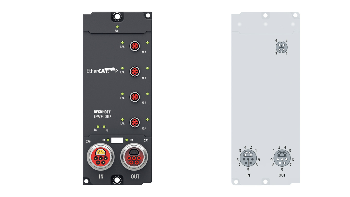 EP9224-0037 | EtherCAT Box, 4-Kanal-Powerverteiler, ENP auf EtherCAT P