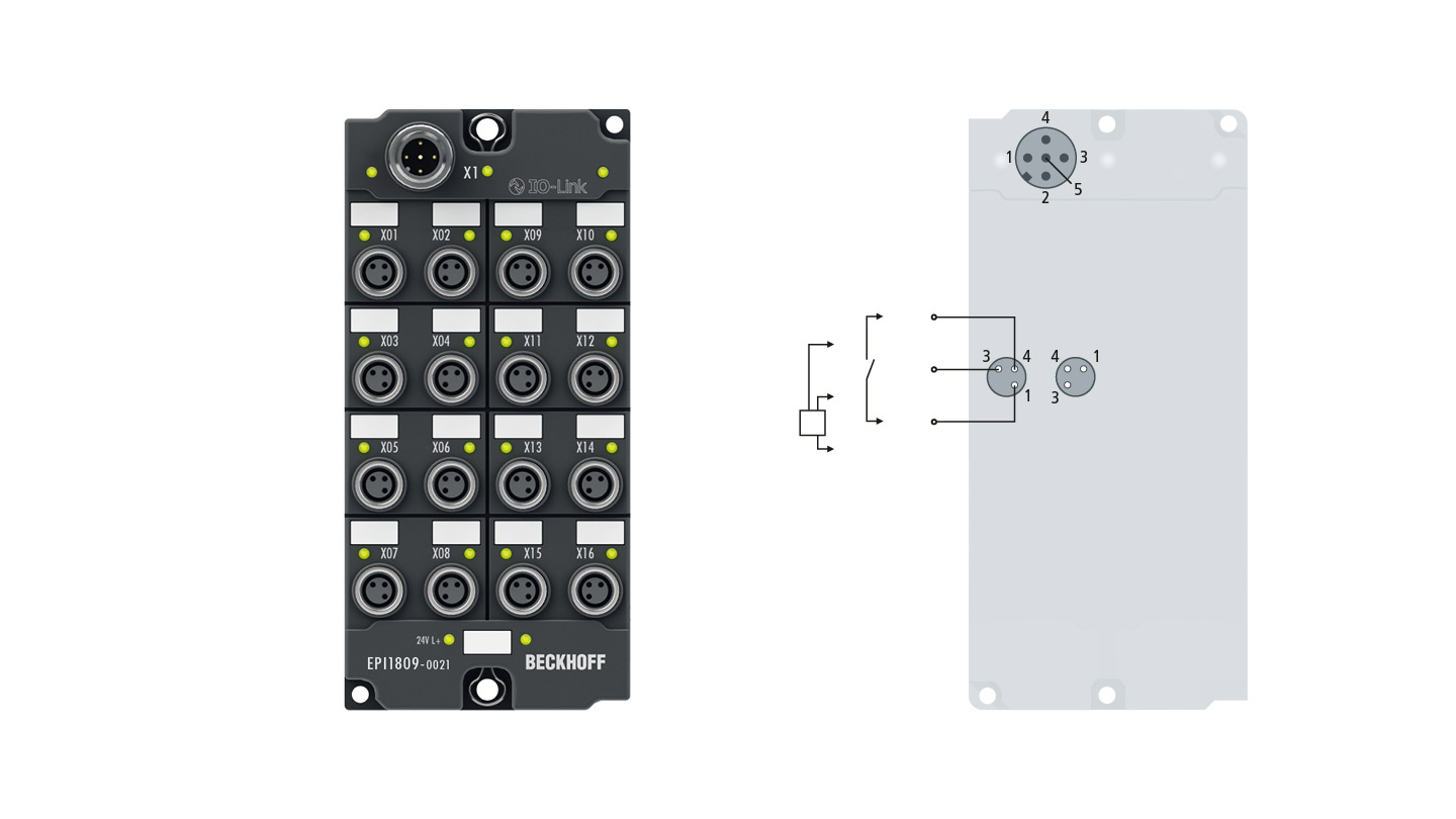 EPI1809-0021 | IO-Link-Box, 16-Kanal-Digital-Eingang, 24 V DC, 3 ms, M8