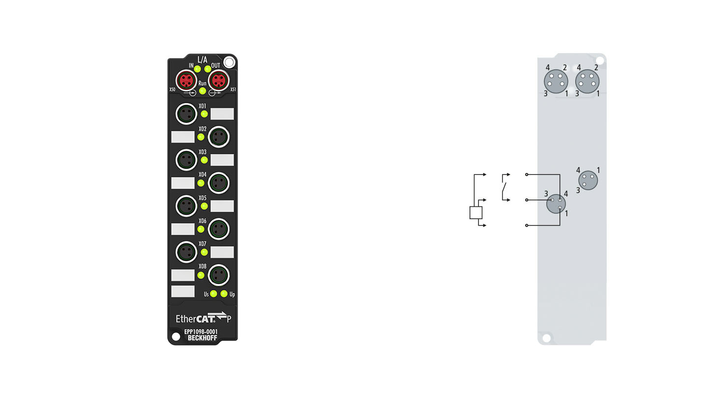 EPP1098-0001 | EtherCAT P Box, 8-channel digital input, 24 V DC, 10 µs, ground switching, M8