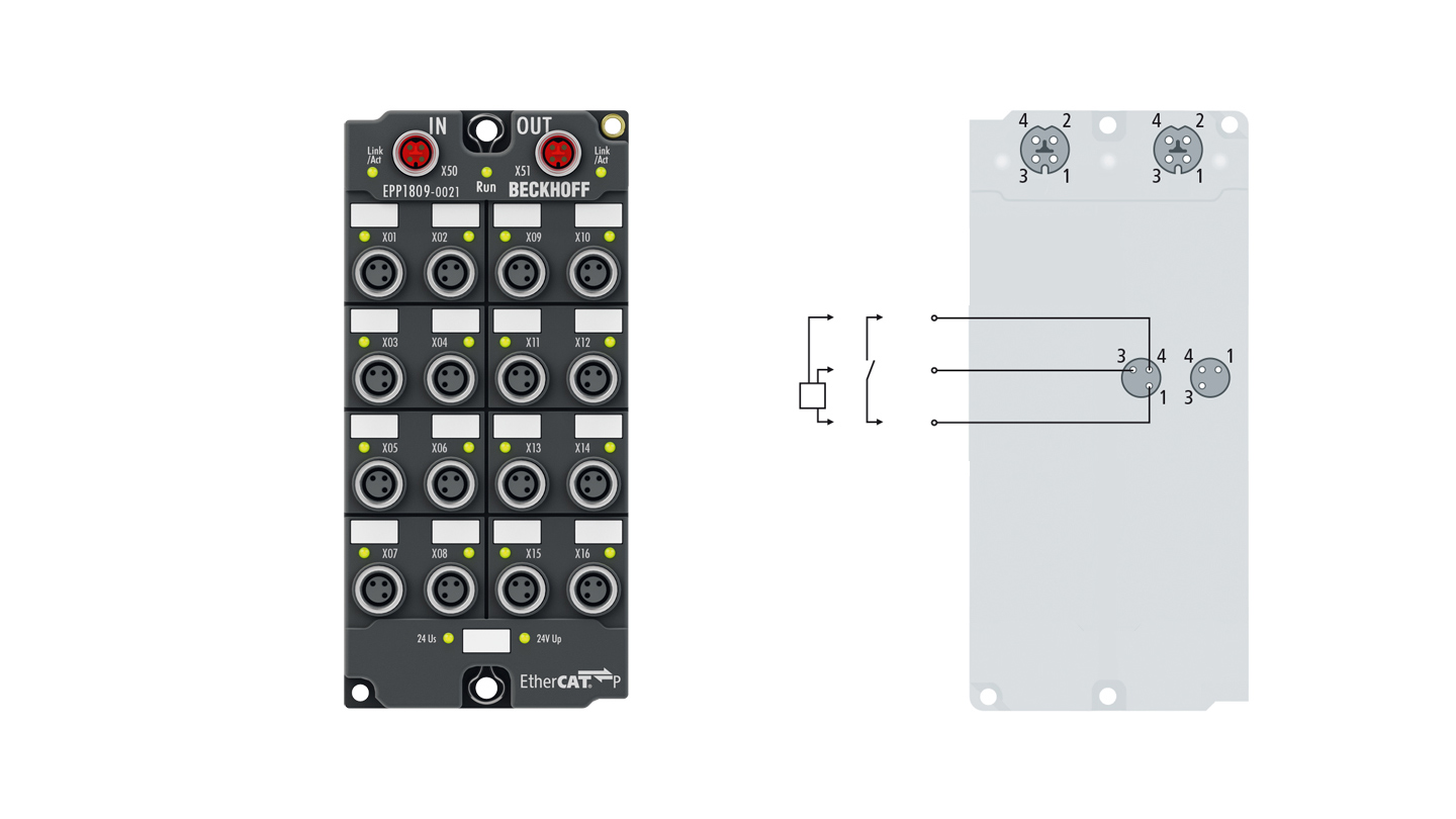 EPP1809-0021 | EtherCAT P Box, 16-channel digital input, 24 V DC, 3 ms, M8