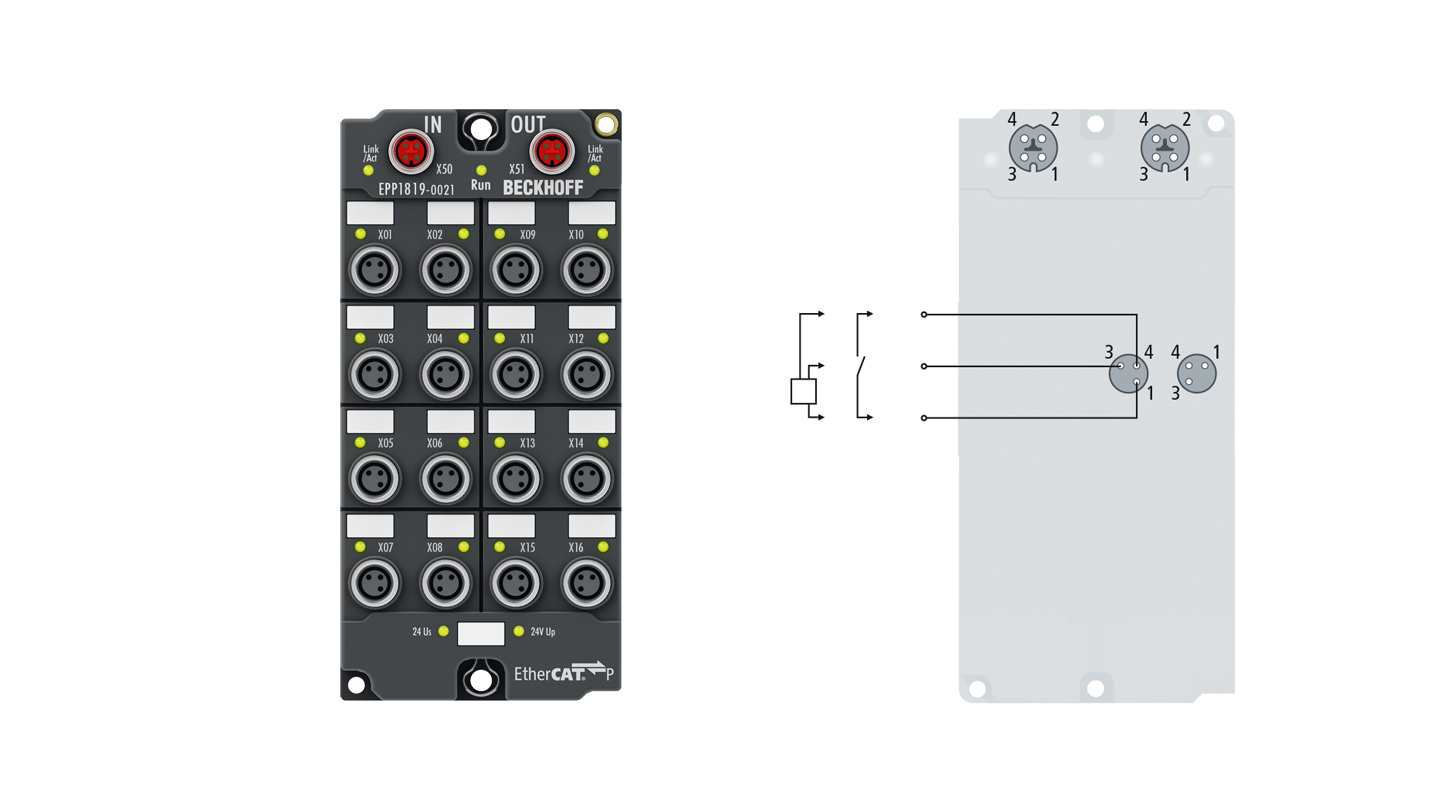 EPP1819-0021 | EtherCAT P Box, 16-channel digital input, 24 V DC, 10 µs, M8