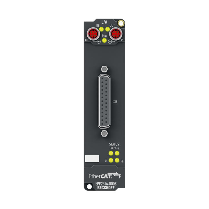 EPP2316-0008 | EtherCAT P-Box, 8-Kanal-Digital-Eingang + 8-Kanal-Digital-Ausgang, 24 V DC, 10 µs, 0,5 A, D-Sub