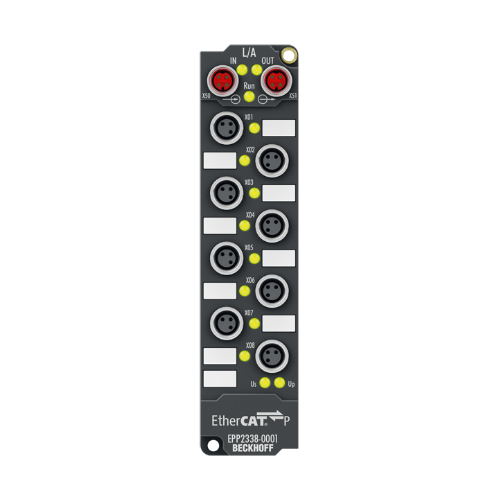 EPP2338-1001 | EtherCAT P Box, 8-channel digital combi, 24 V DC, 3 ms, 0.5 A, M8