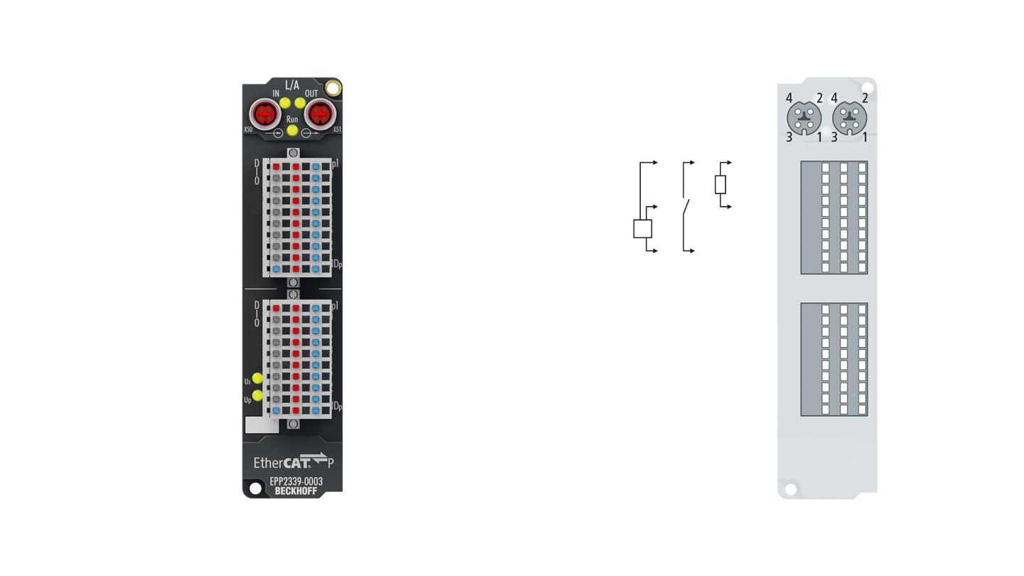 EPP2339-0003 | EtherCAT P-Box, 16-Kanal-Digital-Kombi, 24 V DC, 3 ms, 0,5 A, IP20-Stecker