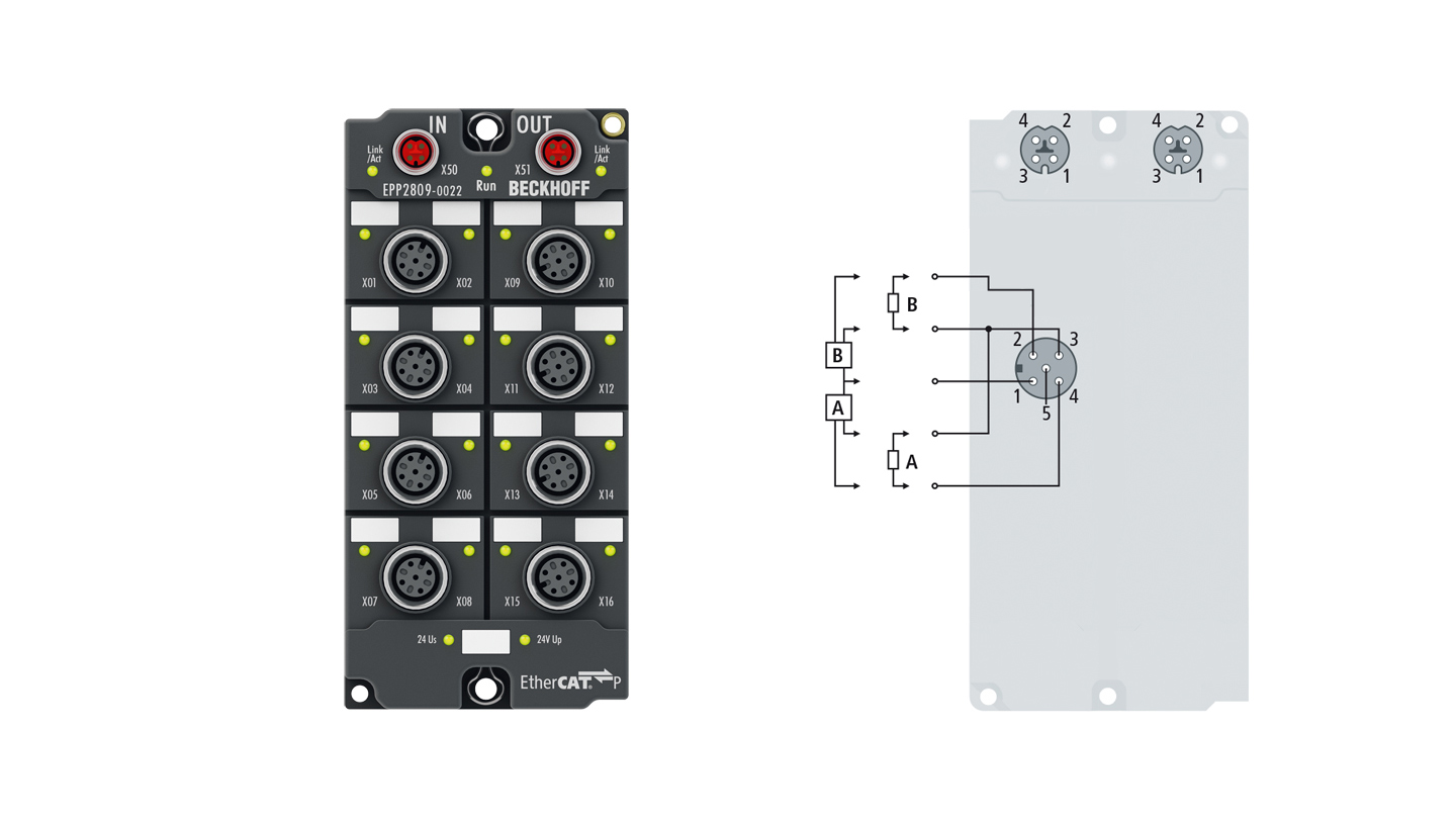 EPP2809-0022 | EtherCAT P-Box, 16-Kanal-Digital-Ausgang, 24 V DC, 0,5 A, M12