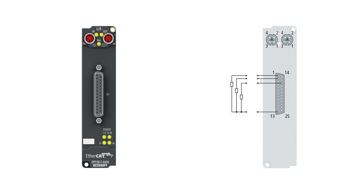 EPP2817-0008 | EtherCAT P-Box, 24-Kanal-Digital-Ausgang, 24 V DC, 0,5 A, D-Sub