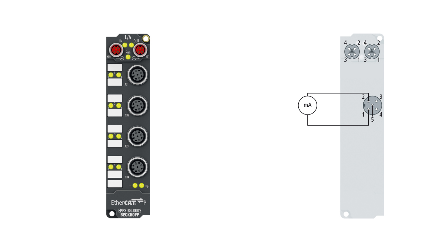 EPP3184-0002 | EtherCAT P Box, 4-channel analog input, multi-function, ±10 V, 0/4…20 mA, 16 bit, single-ended, M12