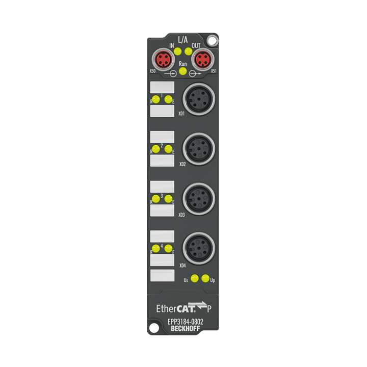 EPP3184-0802 | EtherCAT P-Box, 4-Kanal-Analog-Eingang, Strom, 4…20 mA, 16 Bit, single-ended, M12, HART