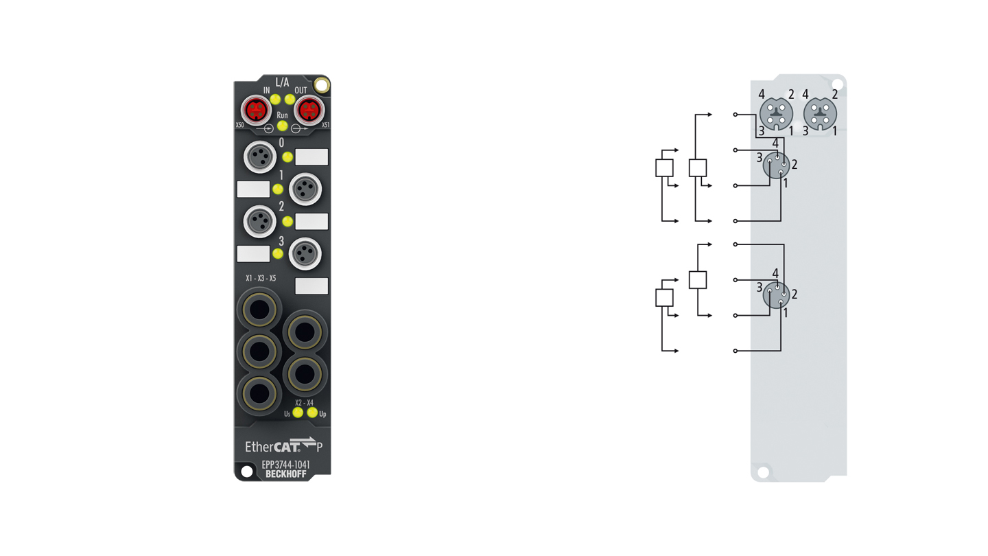EPP3744-1041 | EtherCAT P-Box, 4-Kanal-Analog-Eingang + 8-Kanal-Digital-Kombi, Druck, 0…7000 hPa (0…+7 bar), M8