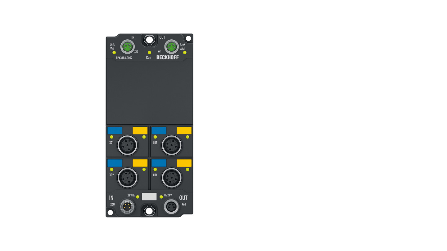 EPX3184-0092 | EtherCAT Box, 4-Kanal-Analog-Eingang, Strom, 4…20 mA, 16 Bit, single-ended, M12, HART, Ex i, TwinSAFE SC