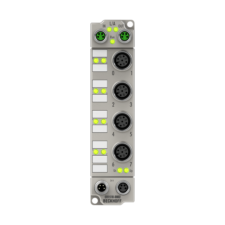 ER1518-0002 | EtherCAT Box, 8-channel digital input, counter, 24 V DC, 1 kHz, M12, zinc die-cast