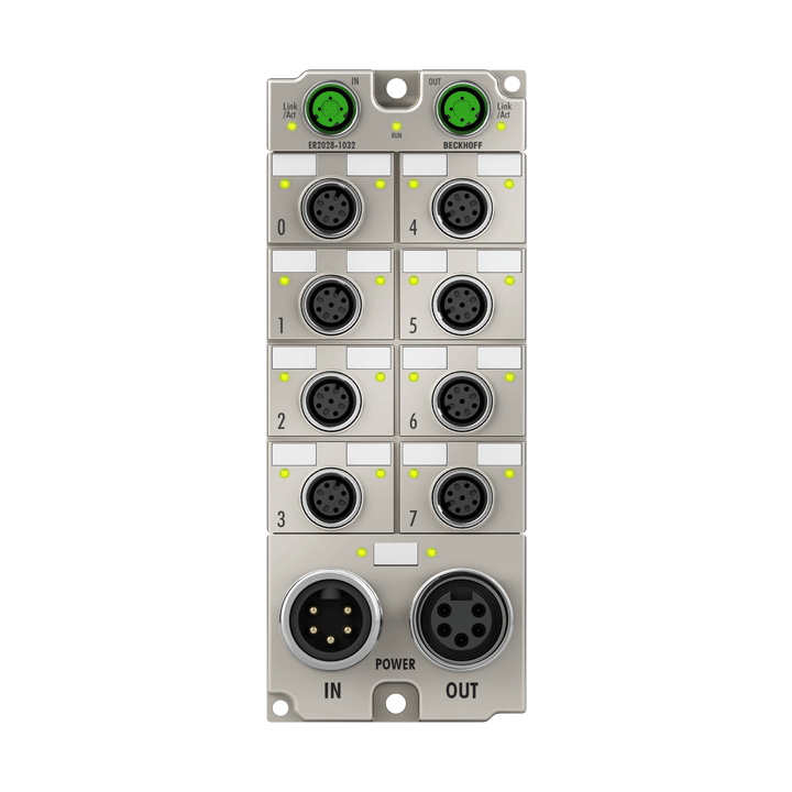 ER2028-1032 | EtherCAT Box, 8-Kanal-Digital-Ausgang, 24 V DC, 2,8 A, M12, Zinkdruckguss