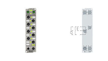 ER2318-0001 | EtherCAT Box, 4-Kanal-Digital-Eingang + 4-Kanal-Digital-Ausgang, 24 V DC, 10 µs, 0,5 A, M8, Zinkdruckguss