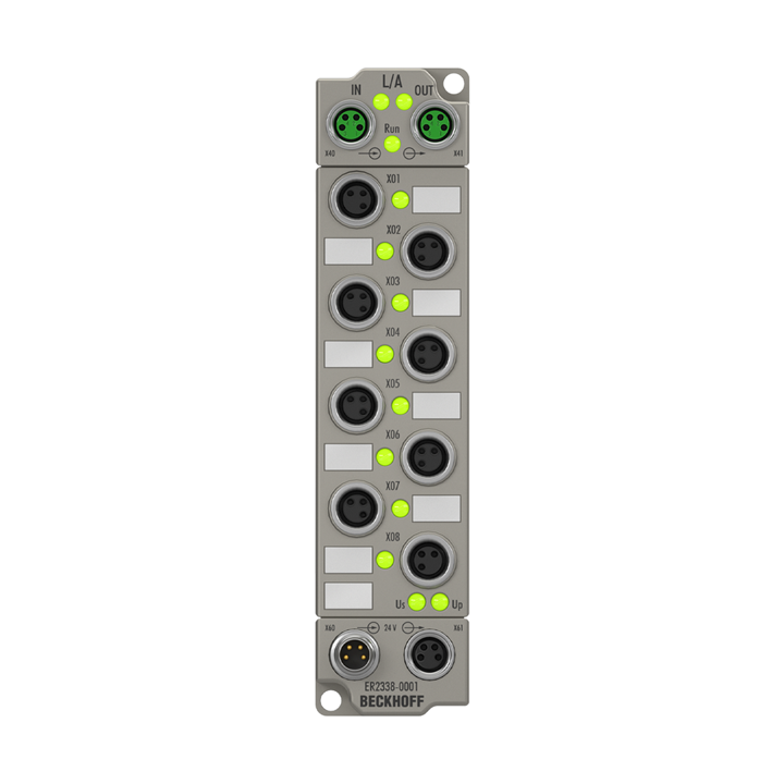 ER2338-0001 | EtherCAT Box, 8-channel digital combi, 24 V DC, 10 µs, 0.5 A, M8, zinc die-cast