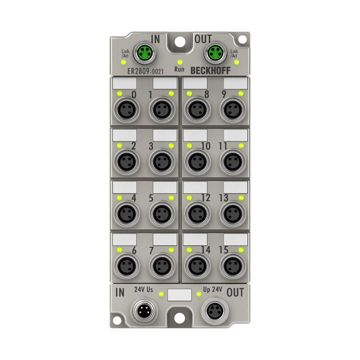 ER2809-0021 | EtherCAT Box, 16-Kanal-Digital-Ausgang, 24 V DC, 0,5 A, M8, Zinkdruckguss