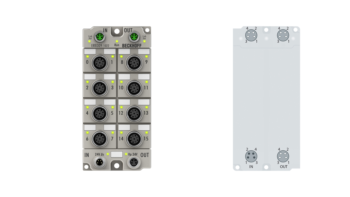 ER8309-1022 | EtherCAT Box, multi-functional box, digital, analog, PWM, current-controlled, M12, zinc die-cast