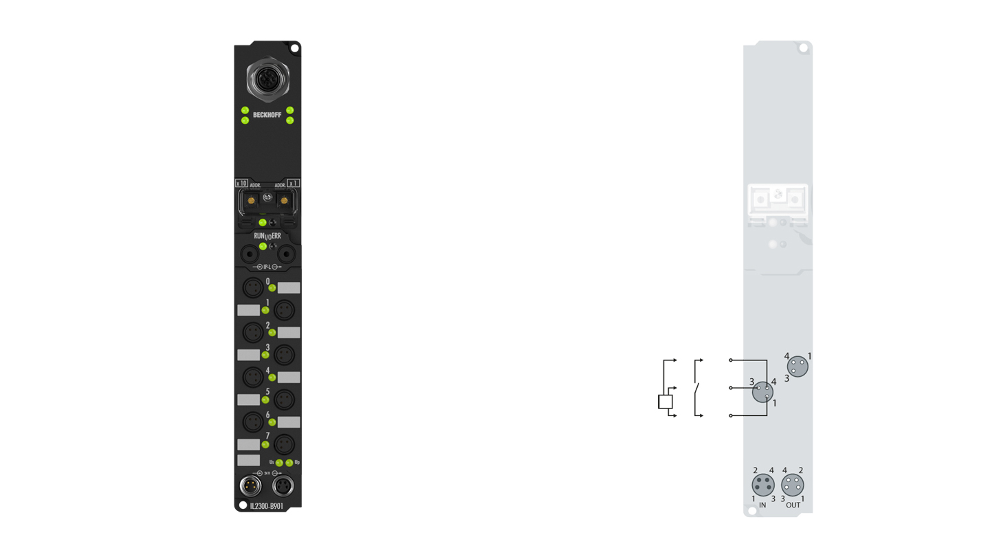 IL2300-B901 | Koppler Box, 4-Kanal-Digital-Eingang + 4-Kanal-Digital-Ausgang, Ethernet, 24 V DC, 3 ms, 0,5 A, Ø8