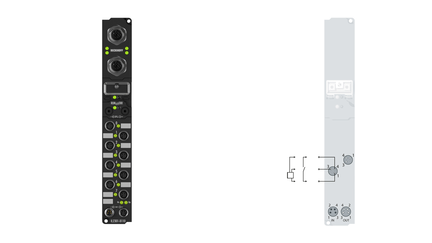 IL2301-B110 | Coupler Box, 4-channel digital input + 4-channel digital output, EtherCAT, 24 V DC, 3 ms, 0.5 A, M8