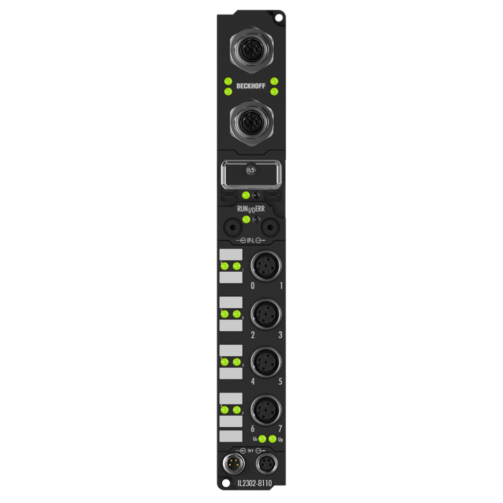 IL2302-B110 | Koppler Box, 4-Kanal-Digital-Eingang + 4-Kanal-Digital-Ausgang, EtherCAT, 24 V DC, 3 ms, 0,5 A, M12