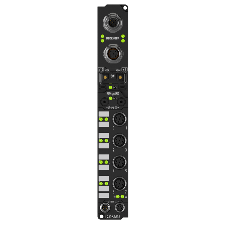 IL2302-Bxxx | Koppler Box, 4-Kanal-Digital-Eingang + 4-Kanal-Digital-Ausgang, 24 V DC, 3 ms, 0,5 A, M12