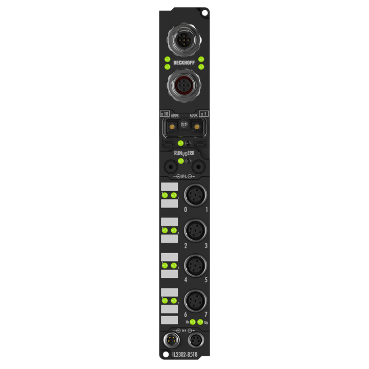 IL2302-B518 | Coupler Box, 4-channel digital input + 4-channel digital output, CANopen, 24 V DC, 3 ms, 0.5 A, M12, integrated T-connector