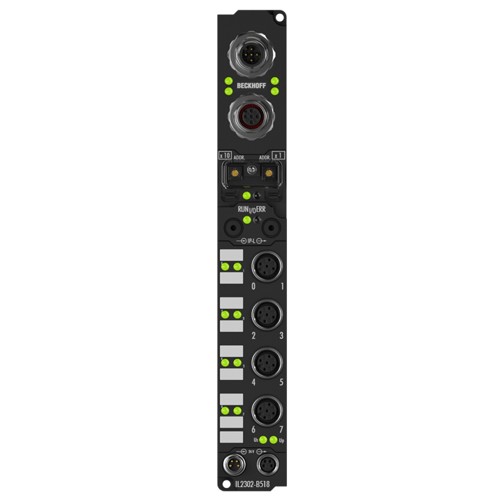 IL2302-B518 | Koppler Box, 4-Kanal-Digital-Eingang + 4-Kanal-Digital-Ausgang, CANopen, 24 V DC, 3 ms, 0,5 A, M12, integriertes T-Stück