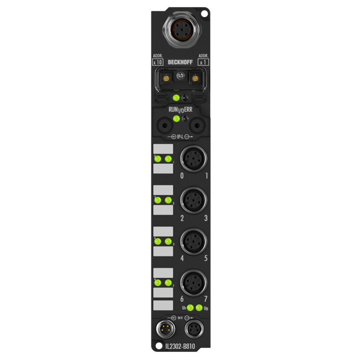 IL2302-B810 | Koppler Box, 4-Kanal-Digital-Eingang + 4-Kanal-Digital-Ausgang, RS232, 24 V DC, 3 ms, 0,5 A, M12