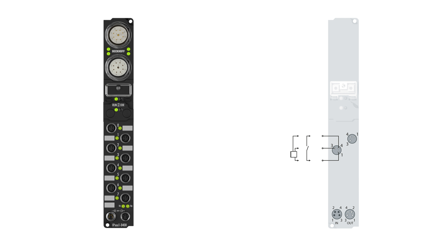 IP1001-B400 | Fieldbus Box, 8-channel digital input, Interbus, 24 V DC, 3 ms, M8