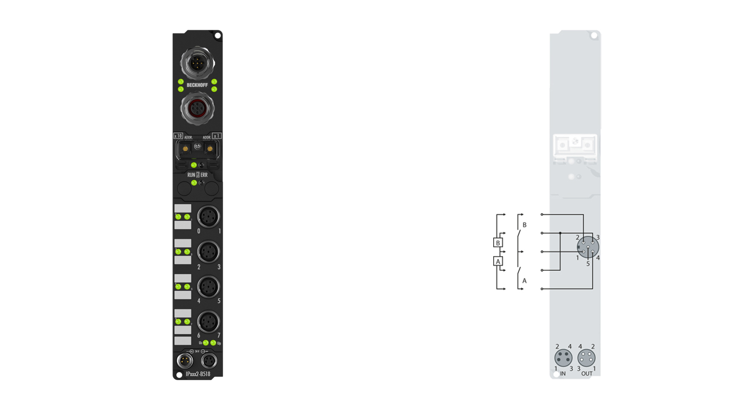 IP1012-B518 | Fieldbus Box, 8-channel digital input, CANopen, 24 V DC, 0.2 ms, M12, integrated T-connector