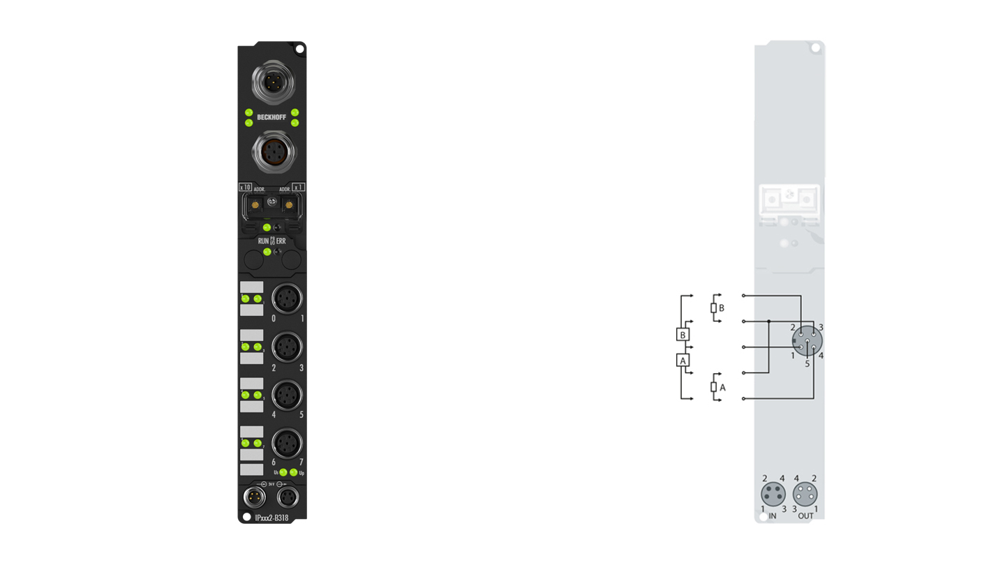 IP2022-B318 | Fieldbus Box, 8-channel digital output, PROFIBUS, 24 V DC, 2 A, M12, integrated T-connector