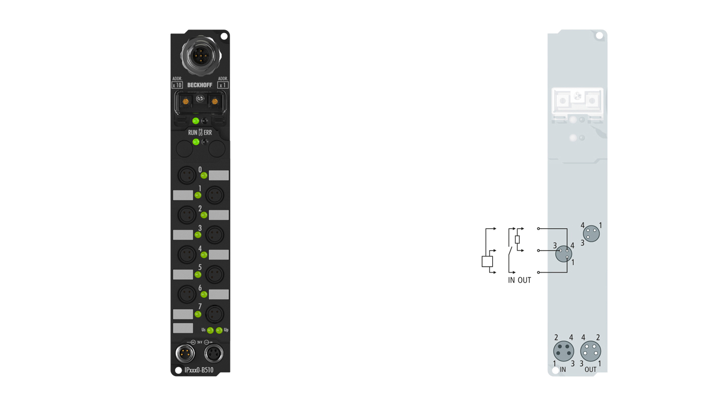 IP2300-B510 | Fieldbus Box, 4-channel digital input + 4-channel digital output, CANopen, 24 V DC, 3 ms, 0.5 A, Ø8