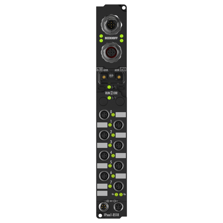 IP2321-B518 | Fieldbus Box, 4-channel digital input + 4-channel digital output, CANopen, 24 V DC, 3 ms, 2 A, M8, integrated T-connector
