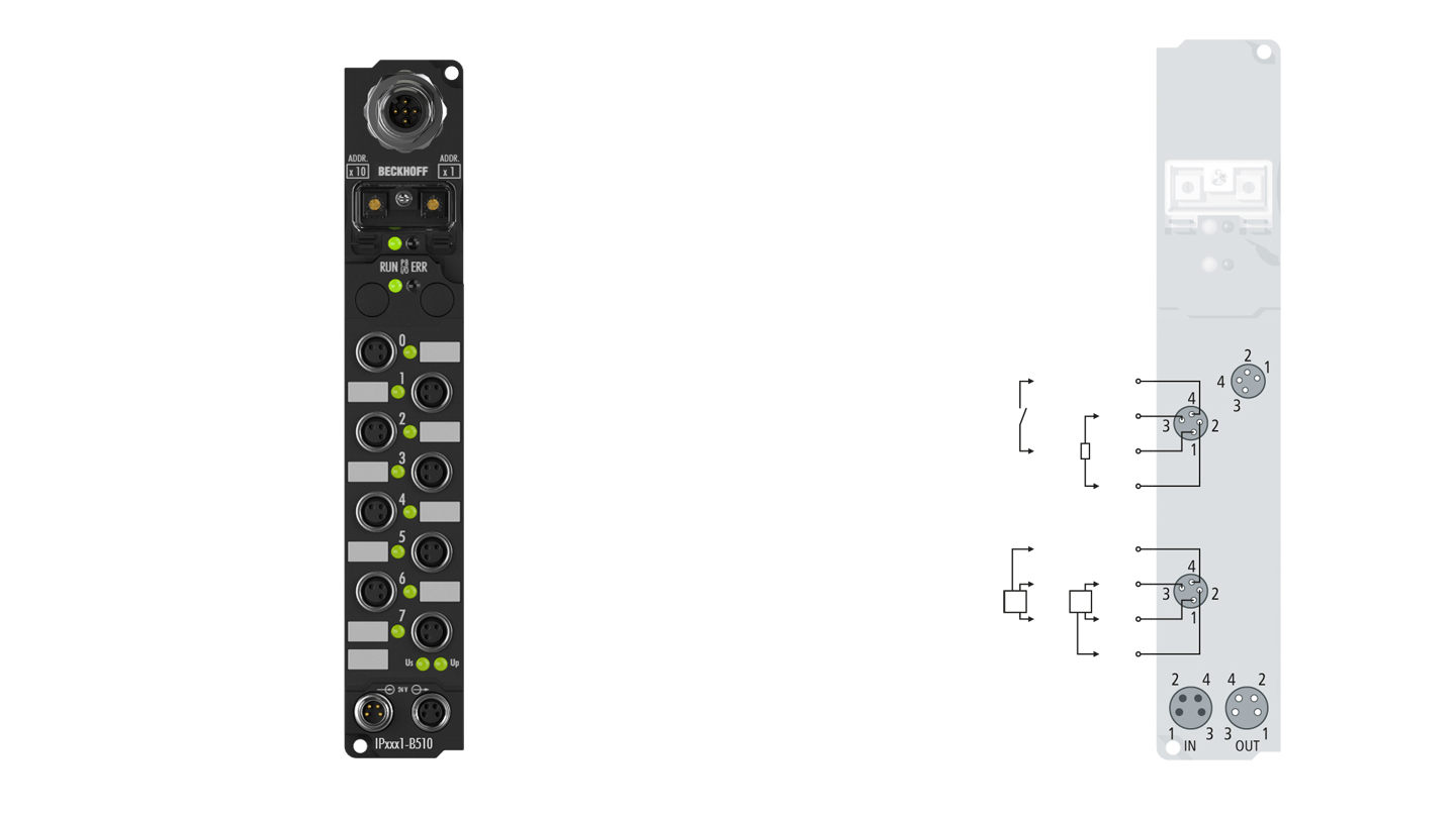 IP2401-B510 | Fieldbus Box, 8-channel digital input + 8-channel digital output, CANopen, 24 V DC, 3 ms, 0.5 A, M8